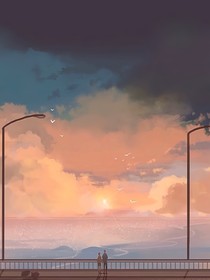 落日沉溺在云层里