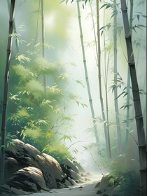溟山竹林飘落叶