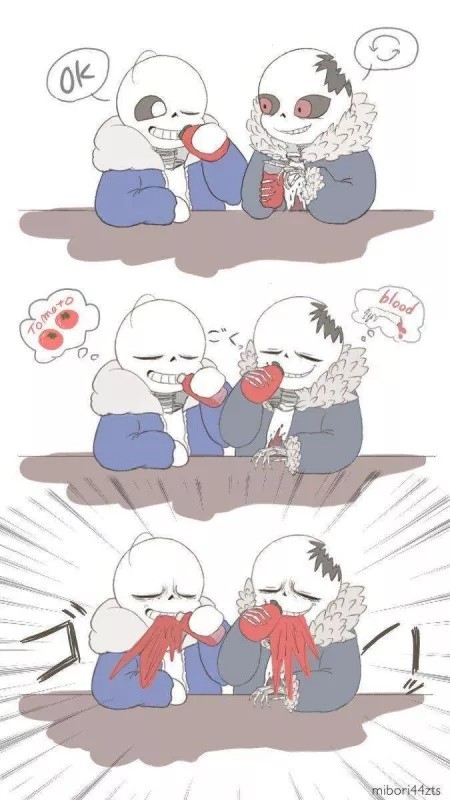 classic sans,abyss sans horror和classic交换,结果……噗哈哈 horror番茄酱真tm难喝 sans血更
