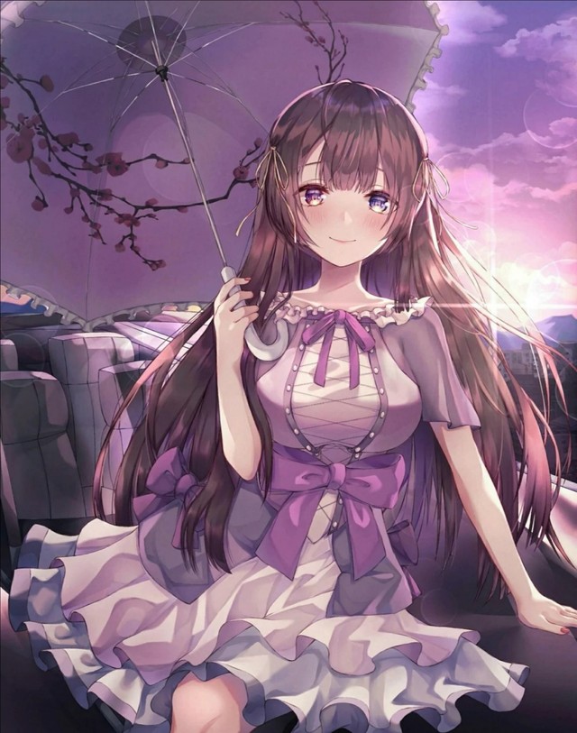 出单棕发紫瞳动漫女