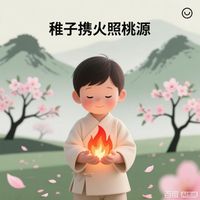 稚子携火照桃源