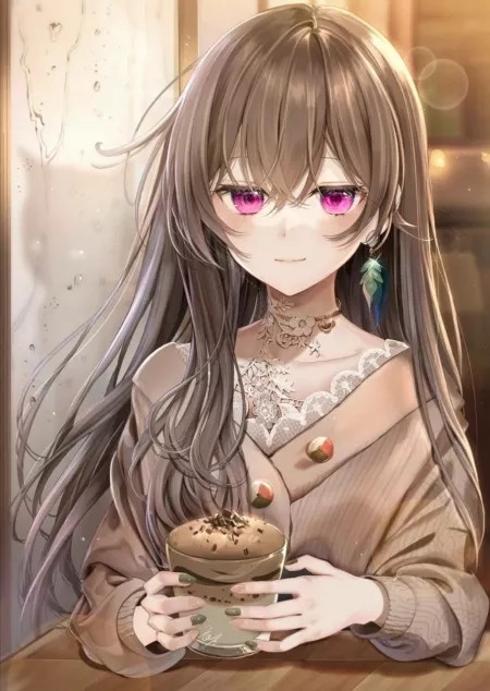 出单棕发紫瞳动漫女