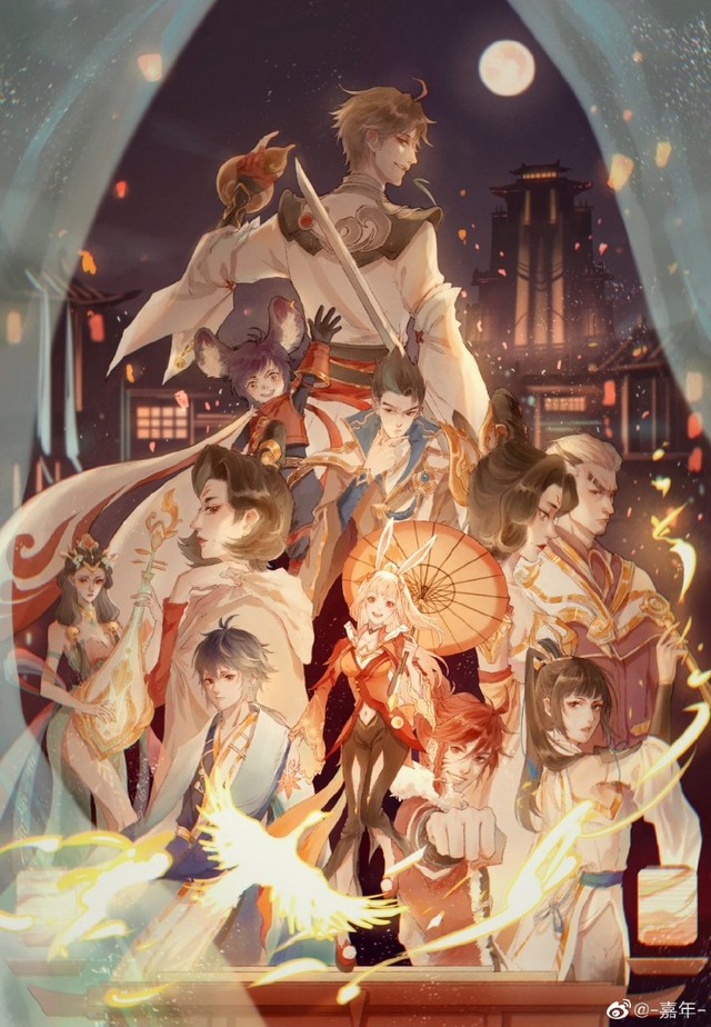 看看长安和尧天的大合照叭阿巴阿巴)"晚莹姐姐,您看看,我的纸鸢比你的