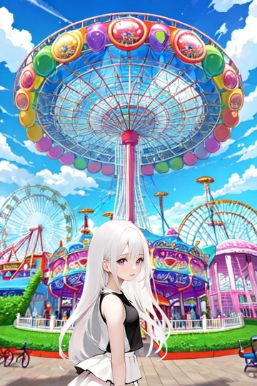 银白色少女来到游乐园